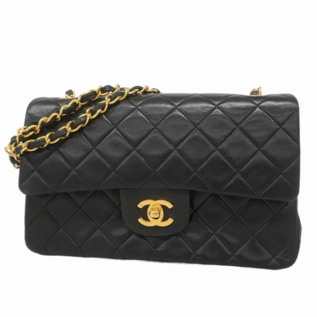 CHANEL - ★最終価格★SALE【5dd5386-e】シャネル ショルダーバッグ マトラッセ Wフラップ Wチェーン ラムスキン ブラック ゴールド金具【中古】レディース
