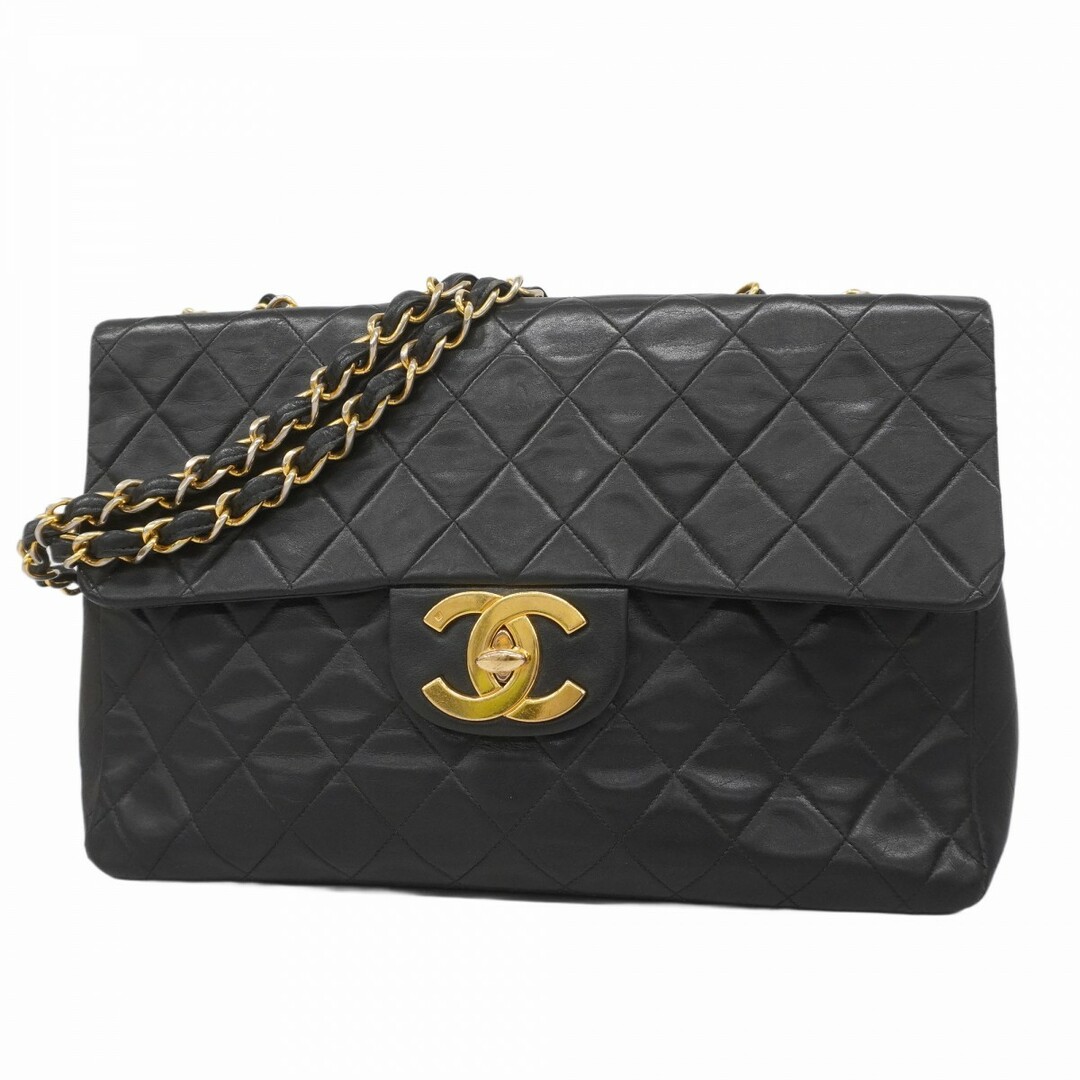 CHANEL - ★最終価格【5dd5388-e】シャネル ショルダーバッグ デカマトラッセ Wチェーン ラムスキン ブラック ゴールド金具【中古】レディース