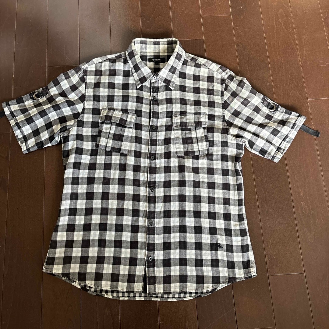 BURBERRY BLACK LABEL(バーバリーブラックレーベル)のバーバリーブラックレーベル黒白チェックシャツサイズＬ メンズのトップス(シャツ)の商品写真