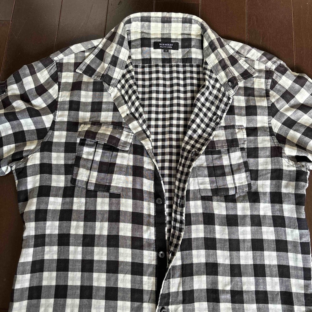 BURBERRY BLACK LABEL(バーバリーブラックレーベル)のバーバリーブラックレーベル黒白チェックシャツサイズＬ メンズのトップス(シャツ)の商品写真