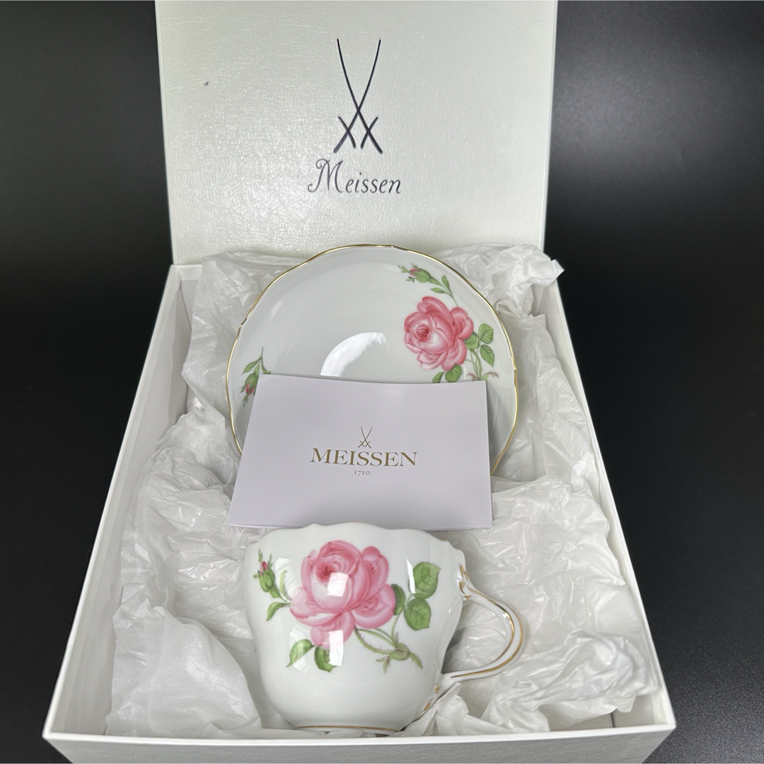 MEISSEN - 新品 マイセン ピンクローズ コーヒーカップ MEISSEN - 新品 マイセン ピンクローズ コーヒーカップ
