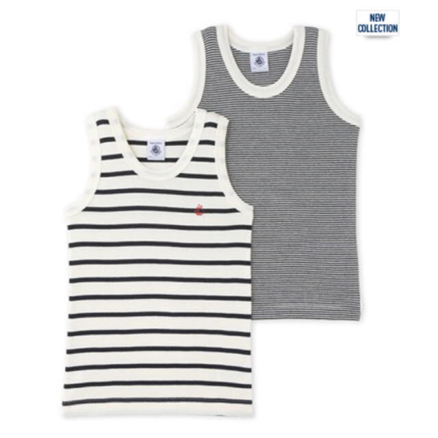 PETIT BATEAU(プチバトー)の4ans【新品・タグ付き】マリニエール＆ミラレタンクトップ２枚組 キッズ/ベビー/マタニティのキッズ服男の子用(90cm~)(下着)の商品写真