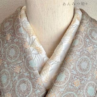 洗える刺繍半衿  白×掻練（かいねり）(和装小物)
