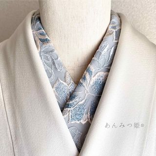 洗える刺繍半衿  つやつやくすみブルー(和装小物)