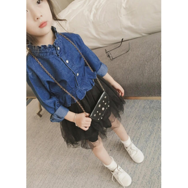 1点のみ ♥︎ 140㎝ ♥︎デニムシャツ&チュールスカートワンピース キッズ/ベビー/マタニティのキッズ服女の子用(90cm~)(ワンピース)の商品写真