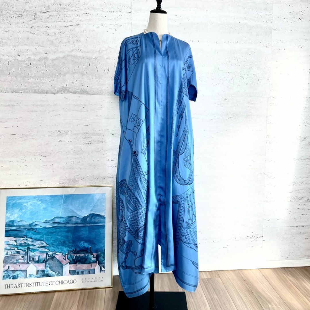 HERMES - 美品☆HERMES☆レア品☆シルク☆カフタン☆ロング HERMES - 美品☆HERMES☆レア品☆シルク☆カフタン☆ロング