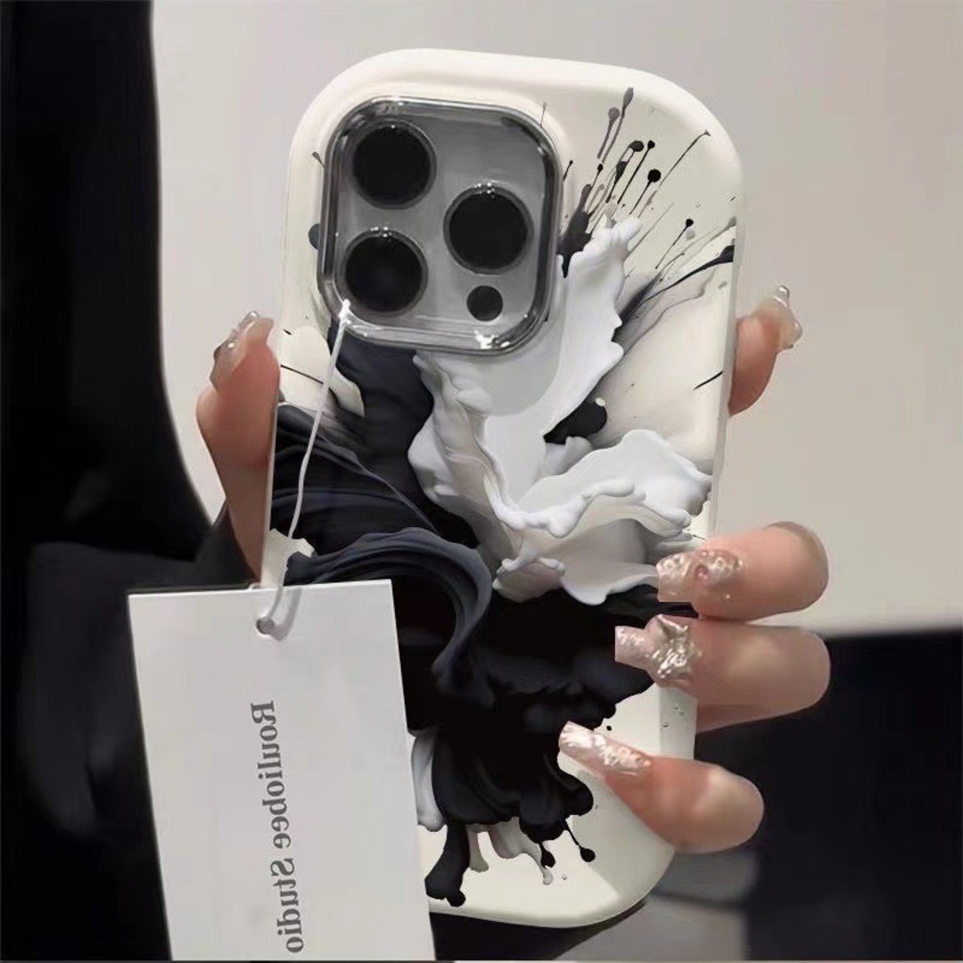 【数量限定】iPhone15 スマホケース アート マーブル 白黒 インク スマホ/家電/カメラのスマホアクセサリー(モバイルケース/カバー)の商品写真
