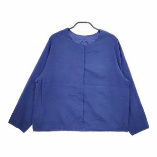 Lin francais d'antan ノーカラージャケット スナップボタン コットン 長袖シャツ ブルー レディース ランフランセダンタン【中古】5-0417M∞(シャツ/ブラウス(長袖/七分))