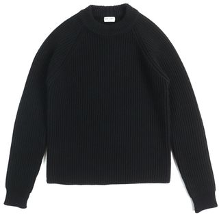 サンローラン(SAINT LAURENT)の美品△SAINT LAURENT PARIS サンローランパリ 574444 ウール カシミヤ ボトルネック ロングスリーブ リブ ニット ブラック XS イタリア製 正規品 メンズ シンプルデザイン オススメ◎(ニット/セーター)