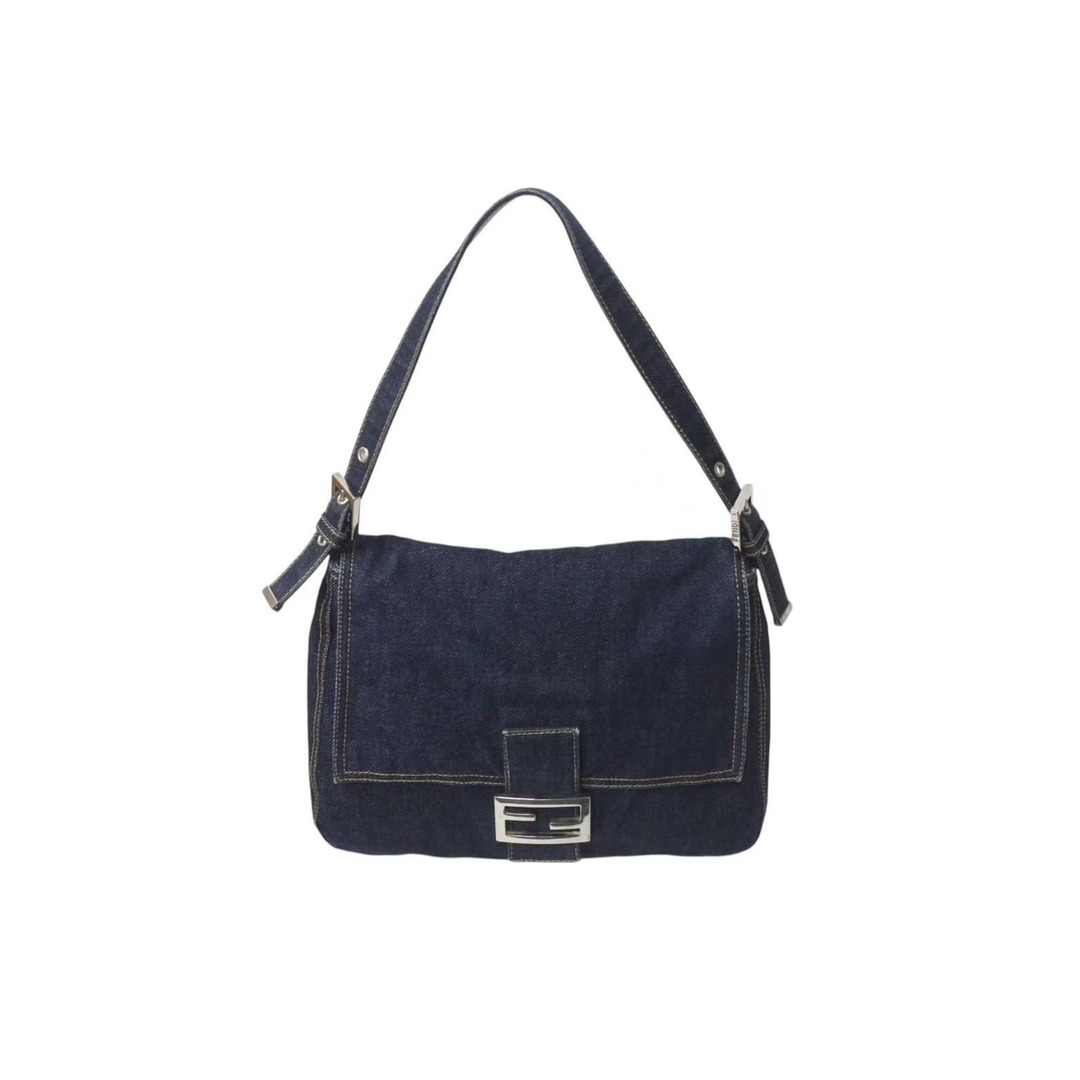FENDI - FENDI フェンディ マンマバケット ワンショルダーバッグ 26425 デニム レザー ネイビー シルバー金具 美品 中古 4b001265