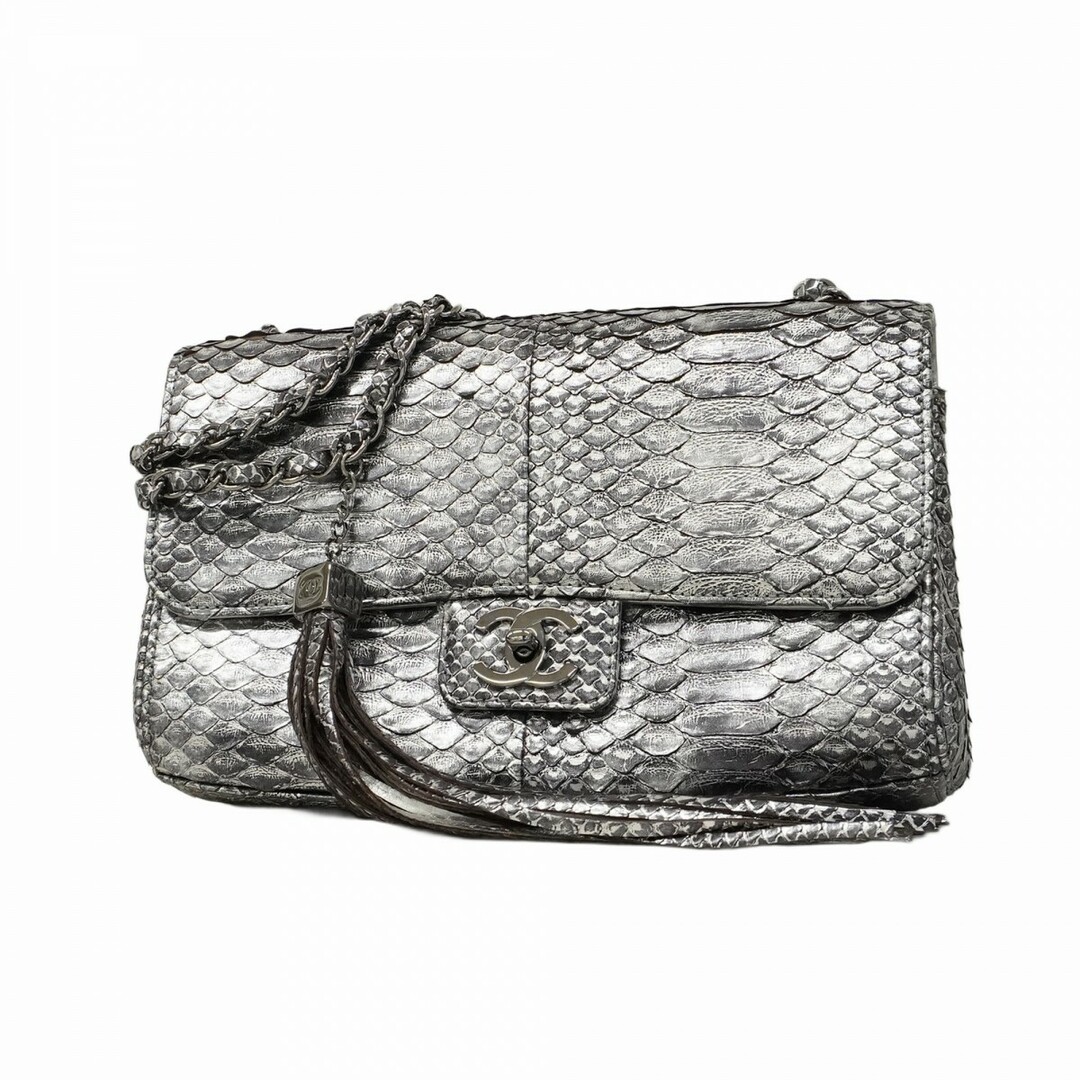 CHANEL - ★最終価格★SALE【5dd5647】シャネル ショルダーバッグ Wチェーン パイソン フリンジ シルバー シルバー金具【中古】レディース