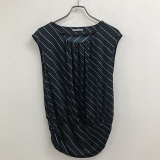 アンクライン(ANNE KLEIN)の【ANNE KLEIN】アンクライン　　L　黒　ブラック　トップス　半袖　ブラウス　レディース　ボーダー　(シャツ/ブラウス(長袖/七分))
