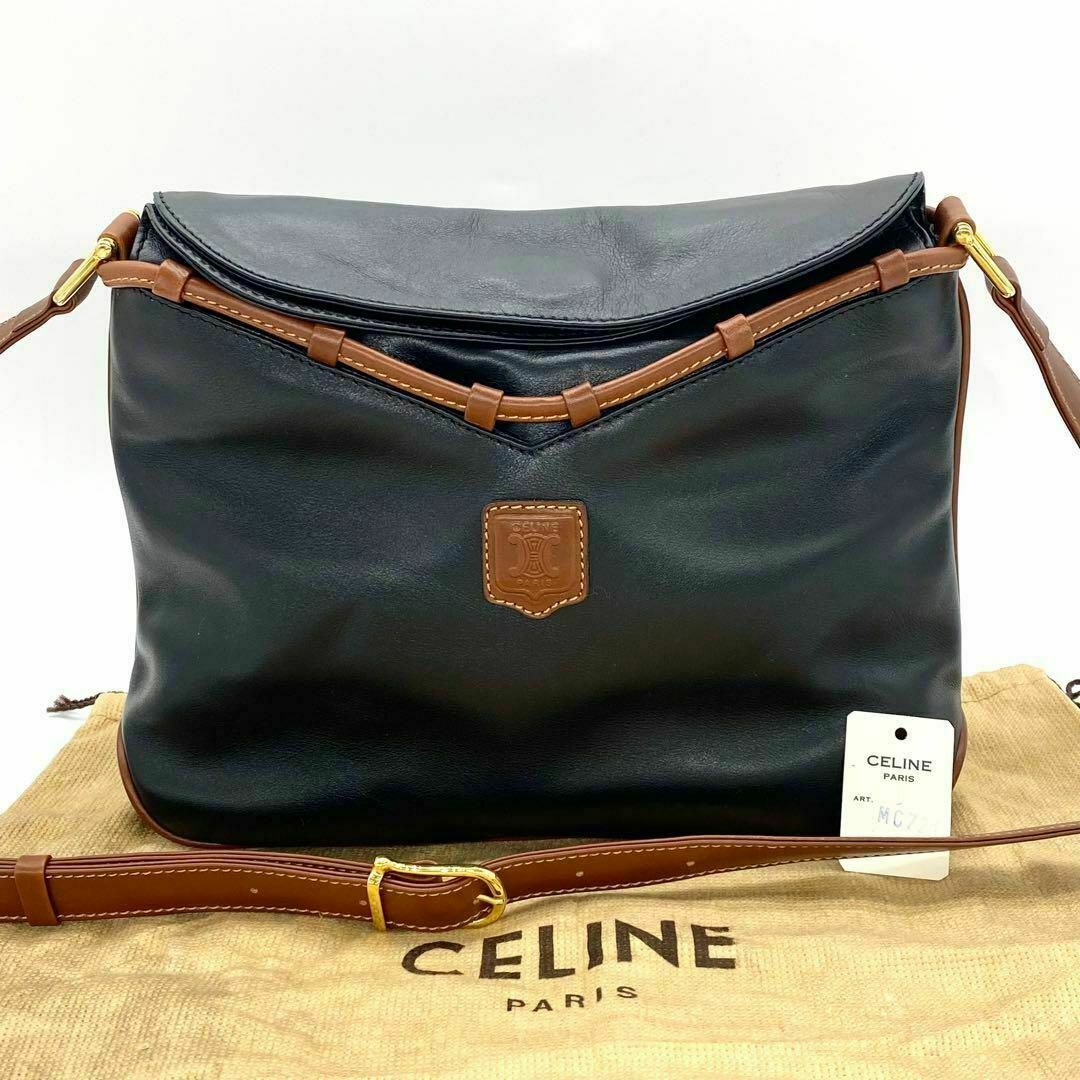 CELINE - CELINE セリーヌ ショルダーバッグ ブラック ブラウン CELINE - CELINE セリーヌ ショルダーバッグ ブラック ブラウン