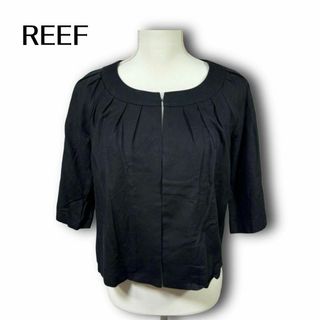 1355★【REEF】　ノーカラー　ジャケット　薄手　７分袖　ブラック　黒　38(ノーカラージャケット)