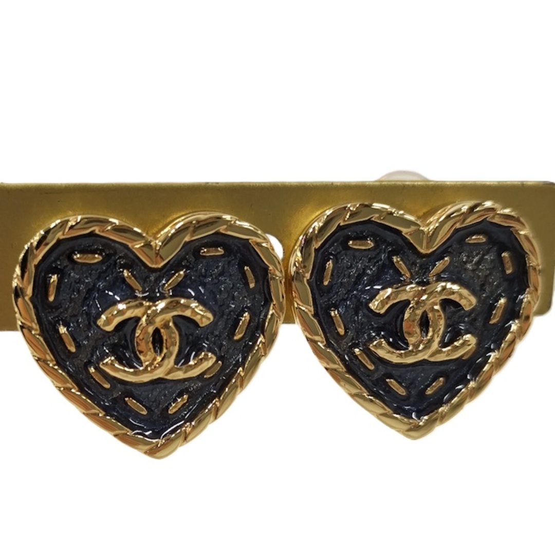 CHANEL - CHANEL ハート イヤリング ココマーク ブルー ゴールド CHANEL - CHANEL ハート イヤリング ココマーク ブルー ゴールド