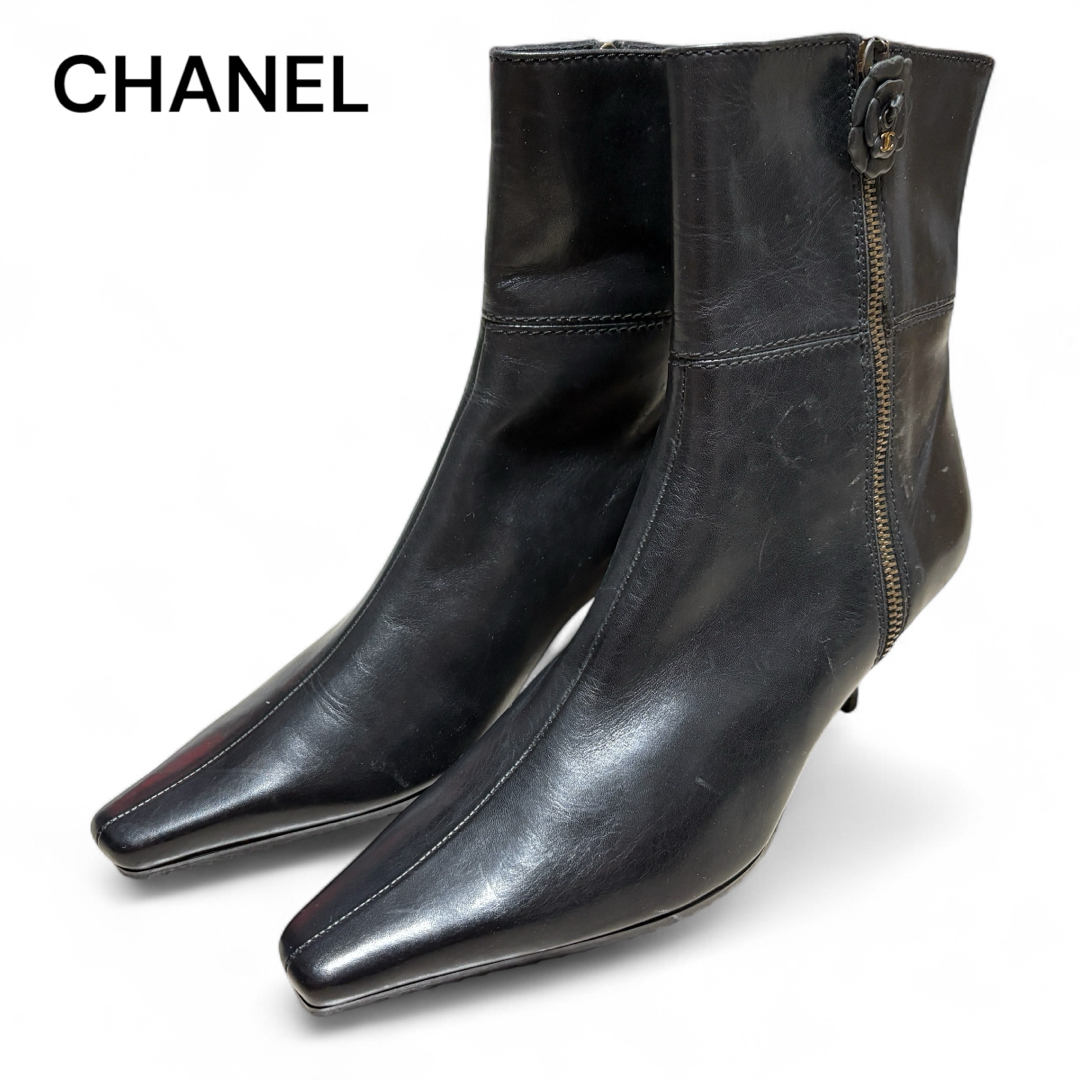 CHANEL - CHANEL シャネル カメリア ショートブーツ 36 1/2の CHANEL - CHANEL シャネル カメリア ショートブーツ 36 1/2の