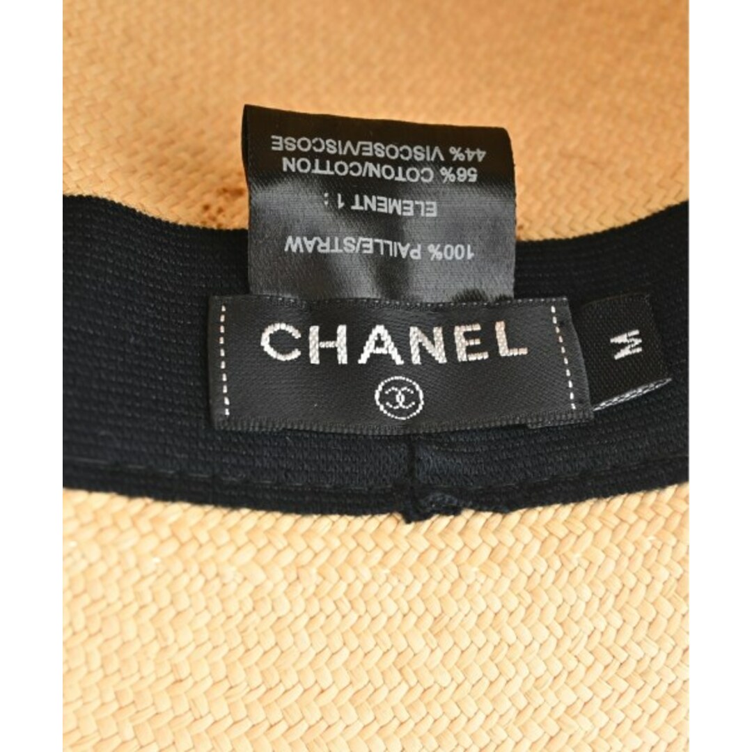 CHANEL - CHANEL シャネル ストローハット M ベージュx黒 【古着 CHANEL - CHANEL シャネル ストローハット M ベージュx黒 【古着