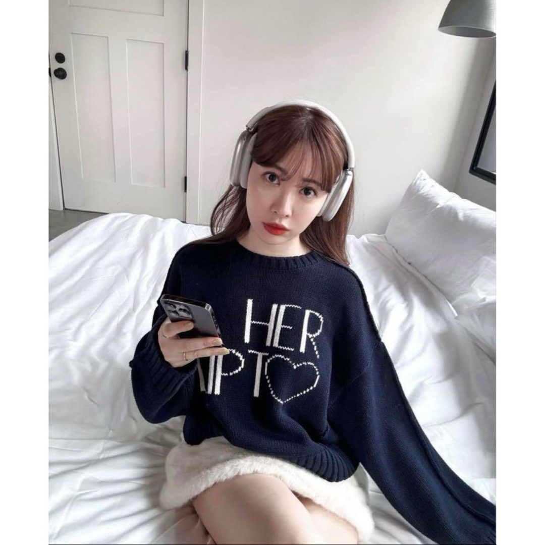 Her lip to - 正規品Herlipto Share The Love Knit Top navyの Her lip to - 正規品Herlipto Share The Love Knit Top navyの