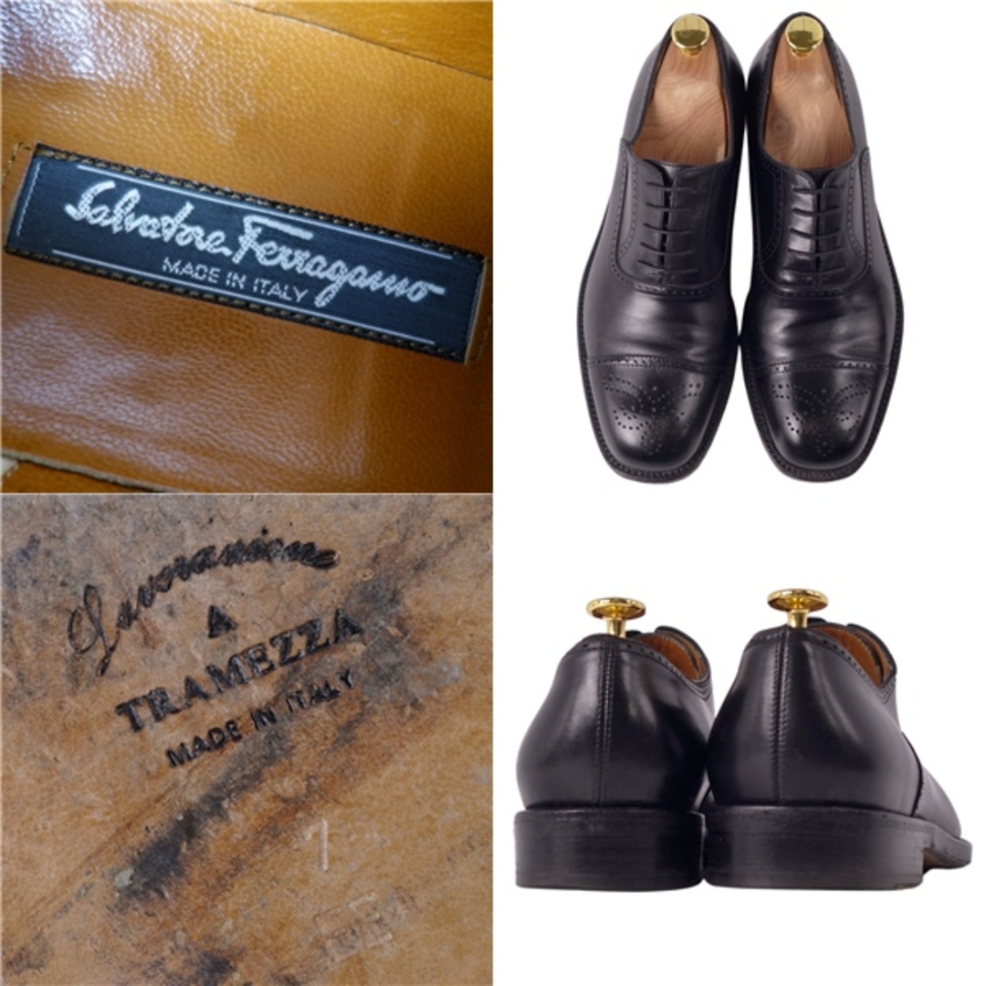 Salvatore Ferragamo(サルヴァトーレフェラガモ)の美品 サルヴァトーレ フェラガモ Salvatore Ferragamo TRAMEZZA レザーシューズ ビジネスシューズ メンズ 7EE ブラック メンズの靴/シューズ(ドレス/ビジネス)の商品写真