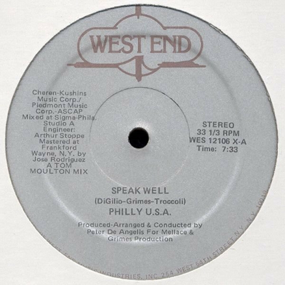 米12” Philly U.S.A. Speak Well / Instrumentally Speaking WES12106 West End Records /00250 エンタメ/ホビーのエンタメ その他(その他)の商品写真