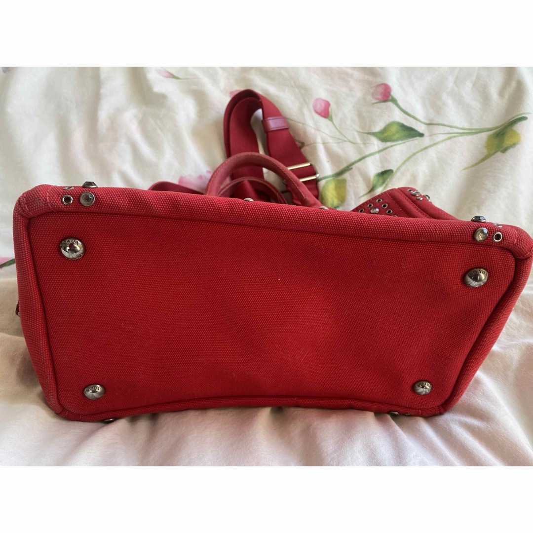 PRADA - プラダPRADAカナパ 赤レッドスタッズビジュー2way PRADA - プラダPRADAカナパ 赤レッドスタッズビジュー2way
