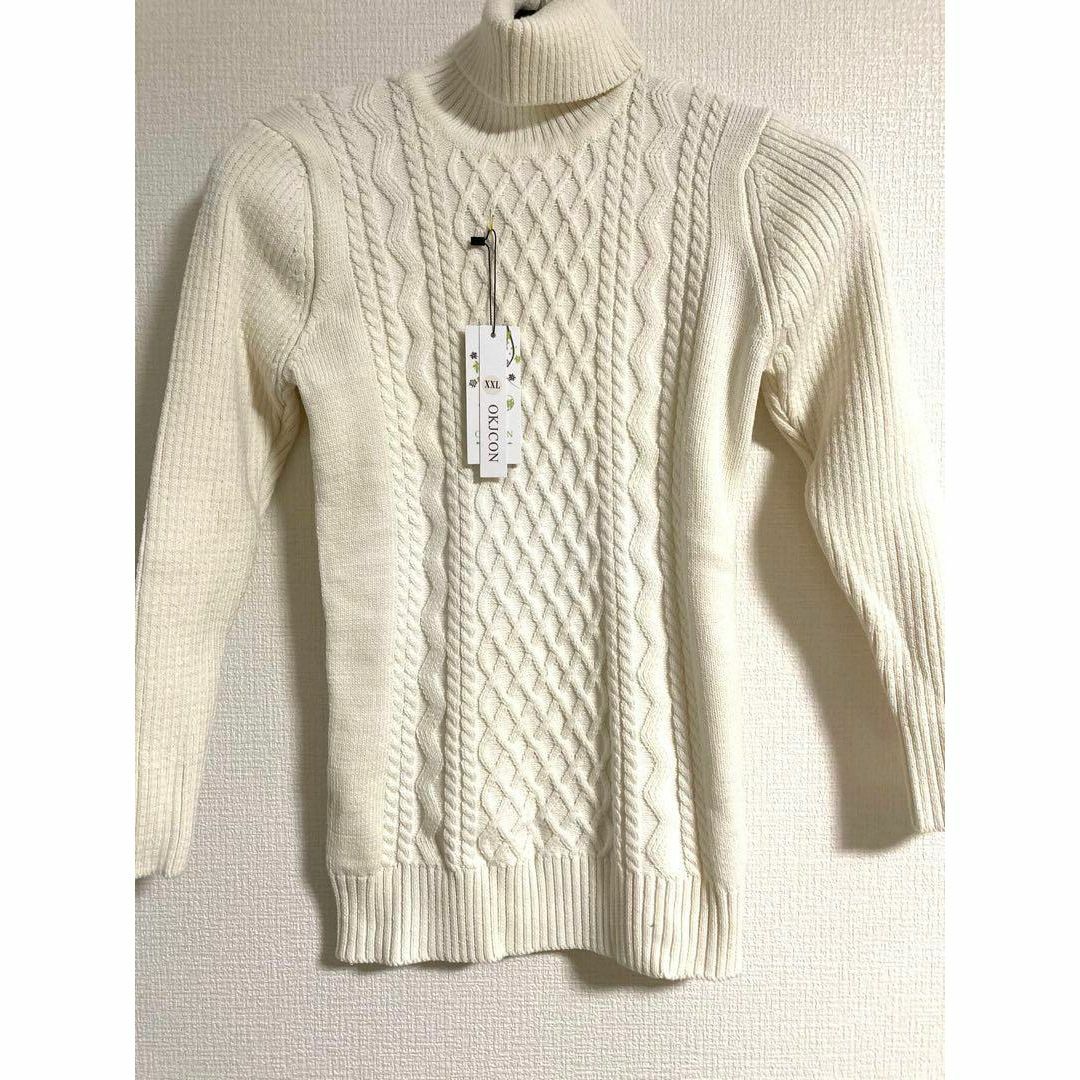 セーター メンズ ニット XXL 2XL 秋 厚手 タートルネック 無地 白 メンズのトップス(ニット/セーター)の商品写真