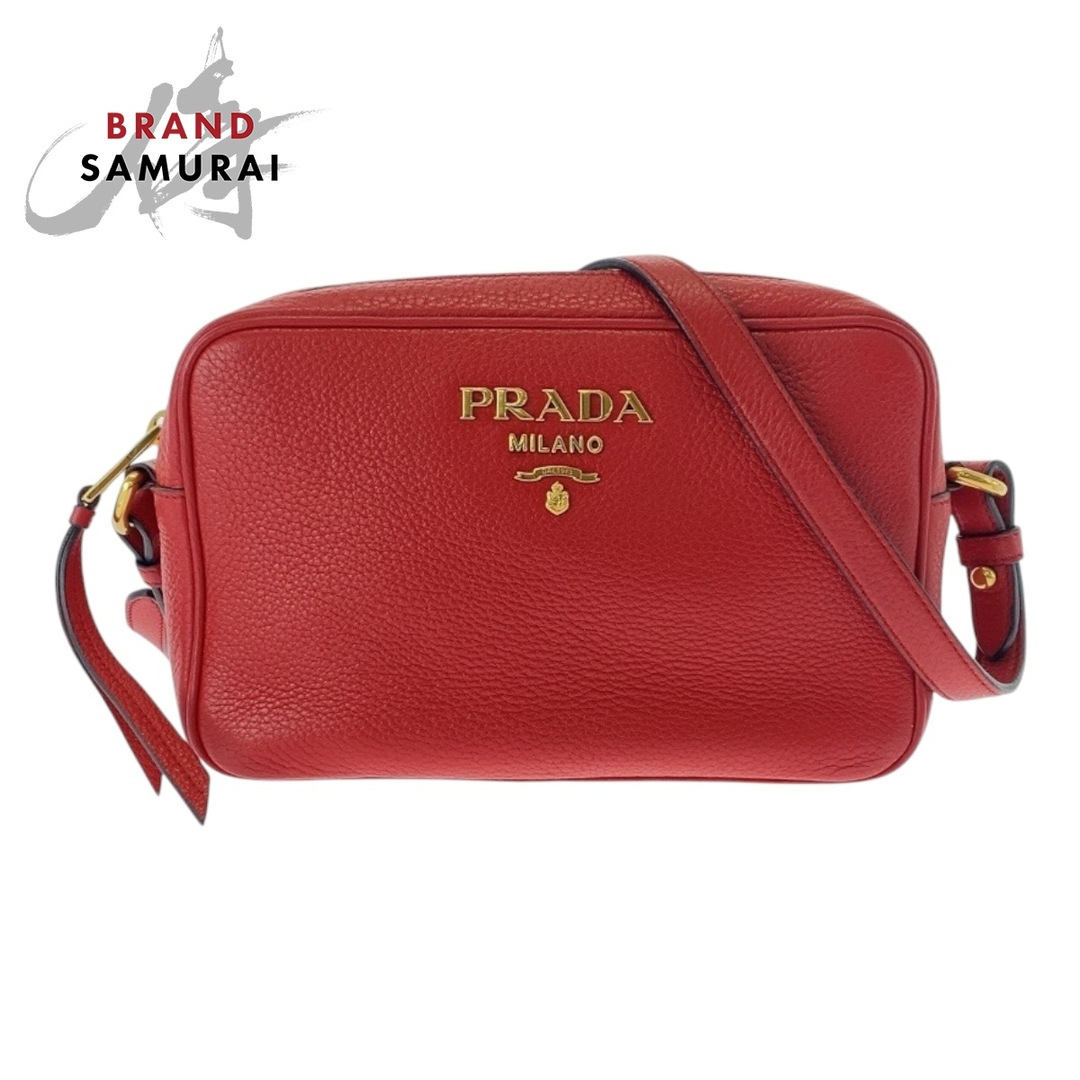 PRADA - 美品 PRADA プラダ レッド ゴールド金具 レザー 斜め PRADA - 美品 PRADA プラダ レッド ゴールド金具 レザー 斜め