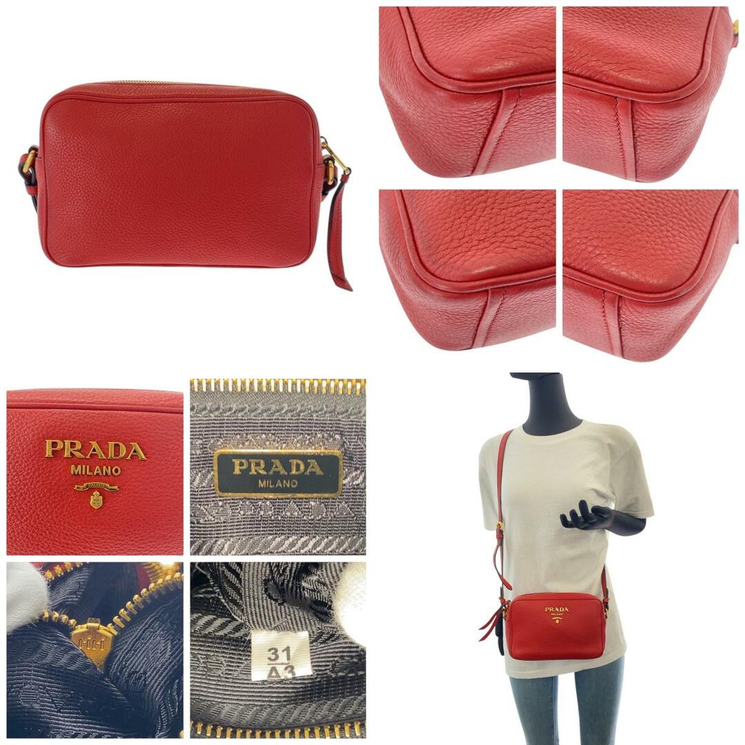 PRADA - 美品 PRADA プラダ レッド ゴールド金具 レザー 斜め PRADA - 美品 PRADA プラダ レッド ゴールド金具 レザー 斜め