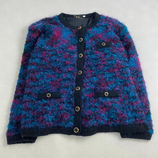 ヴィンテージ(VINTAGE)のヴィンテージ　ノーカラージャケット　カーディガン　金ボタン　毛足長い　ふわふわ　(ノーカラージャケット)
