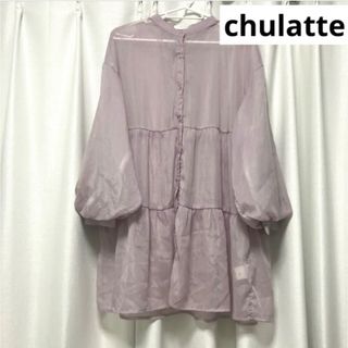 ティアード シフォン 長袖 ブラウス ワンピース ミニ 春  レース(ミニワンピース)