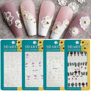 【人気商品】Biutee ネイルステッカー 4枚花柄ネイルアートシール 5Dネイ(ネイルケア)