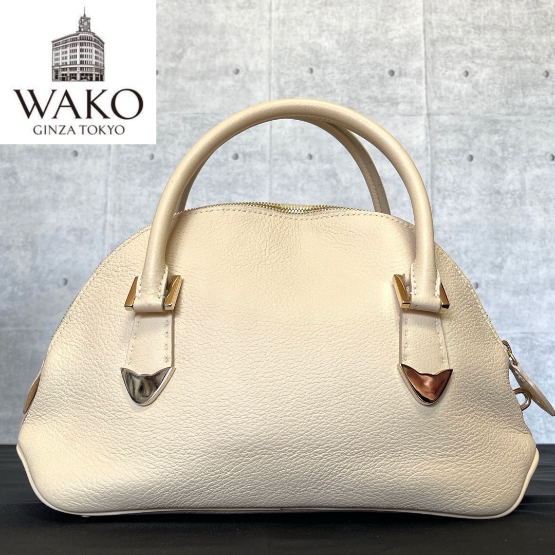 美品】WAKO 銀座和光 シボ革 レザー ベージュ チャーム付き 美品】WAKO 銀座和光 シボ革 レザー ベージュ チャーム付き