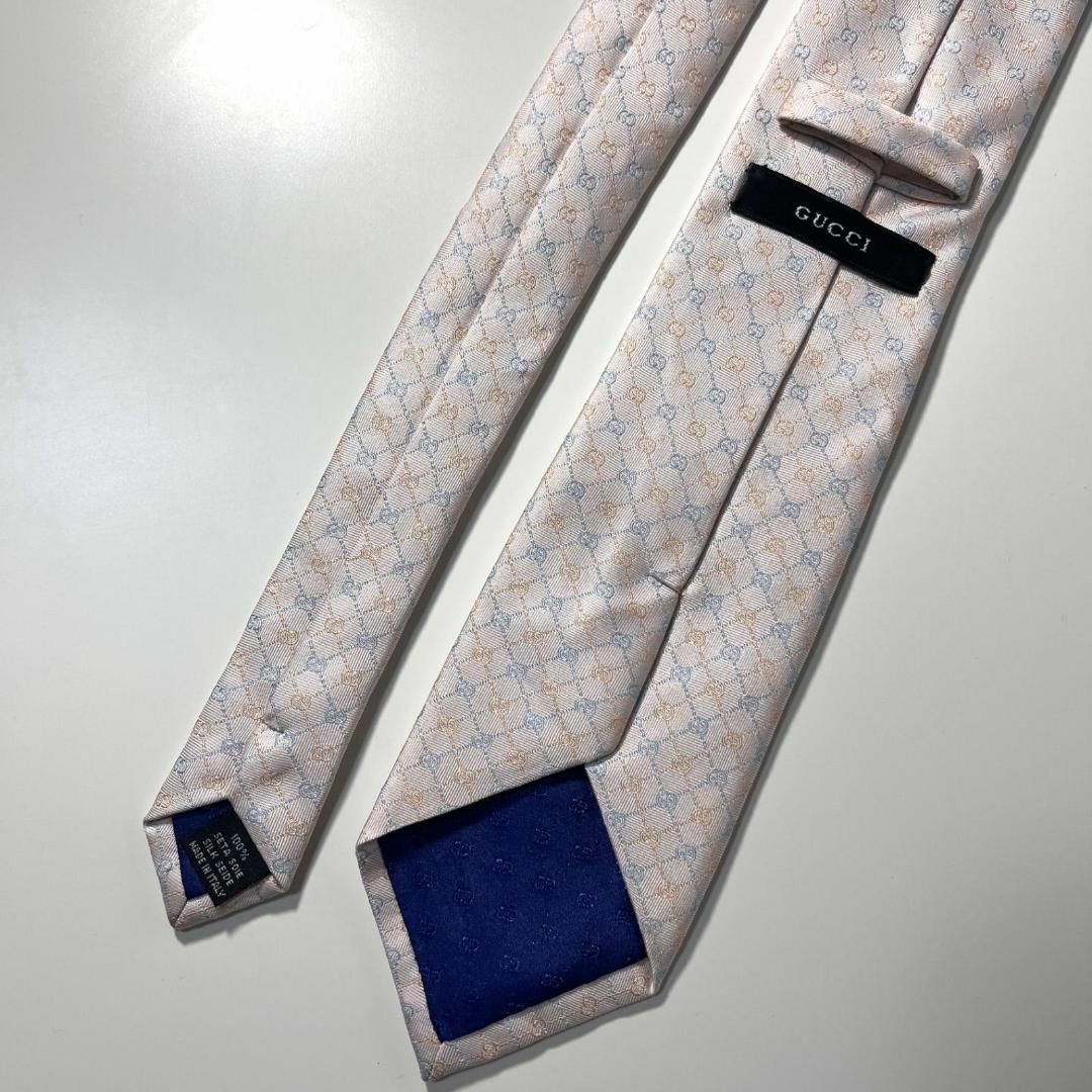 美品 GUCCI ネクタイ シルク100% シルバーグレー GG柄 総柄