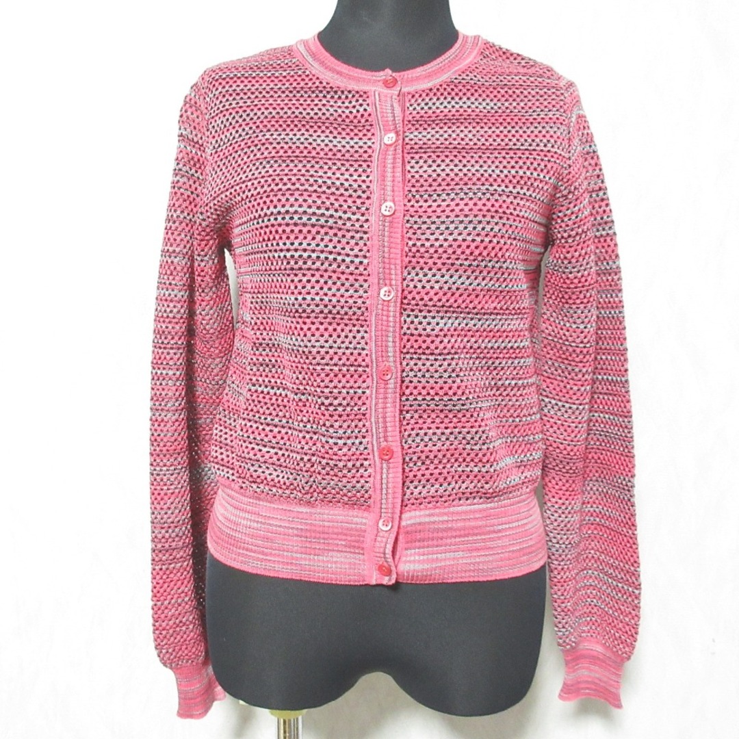MISSONI - 美品 M MISSONI エムミッソーニ クルーネック メッシュニット カーディガン 40 ピンク レディース 古着 中古 USED