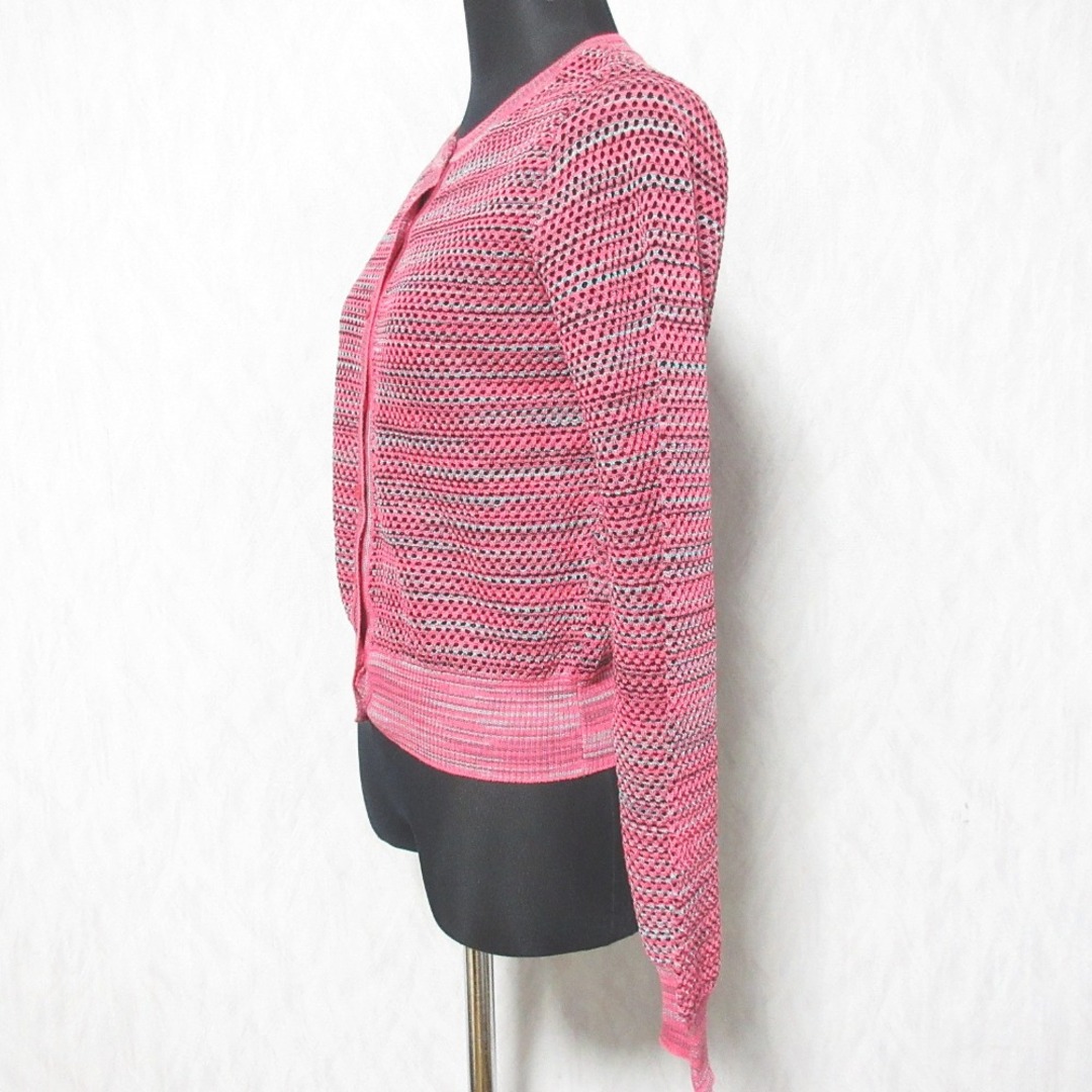 MISSONI(ミッソーニ)の美品 M MISSONI エムミッソーニ クルーネック メッシュニット カーディガン 40 ピンク レディース 古着 中古 USED レディースのトップス(カーディガン)の商品写真