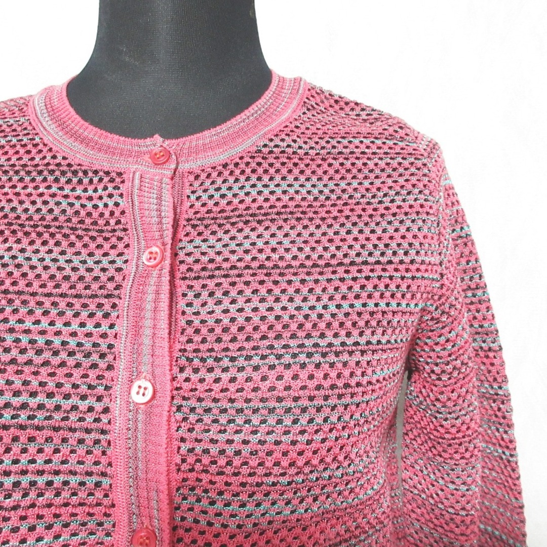 MISSONI(ミッソーニ)の美品 M MISSONI エムミッソーニ クルーネック メッシュニット カーディガン 40 ピンク レディース 古着 中古 USED レディースのトップス(カーディガン)の商品写真
