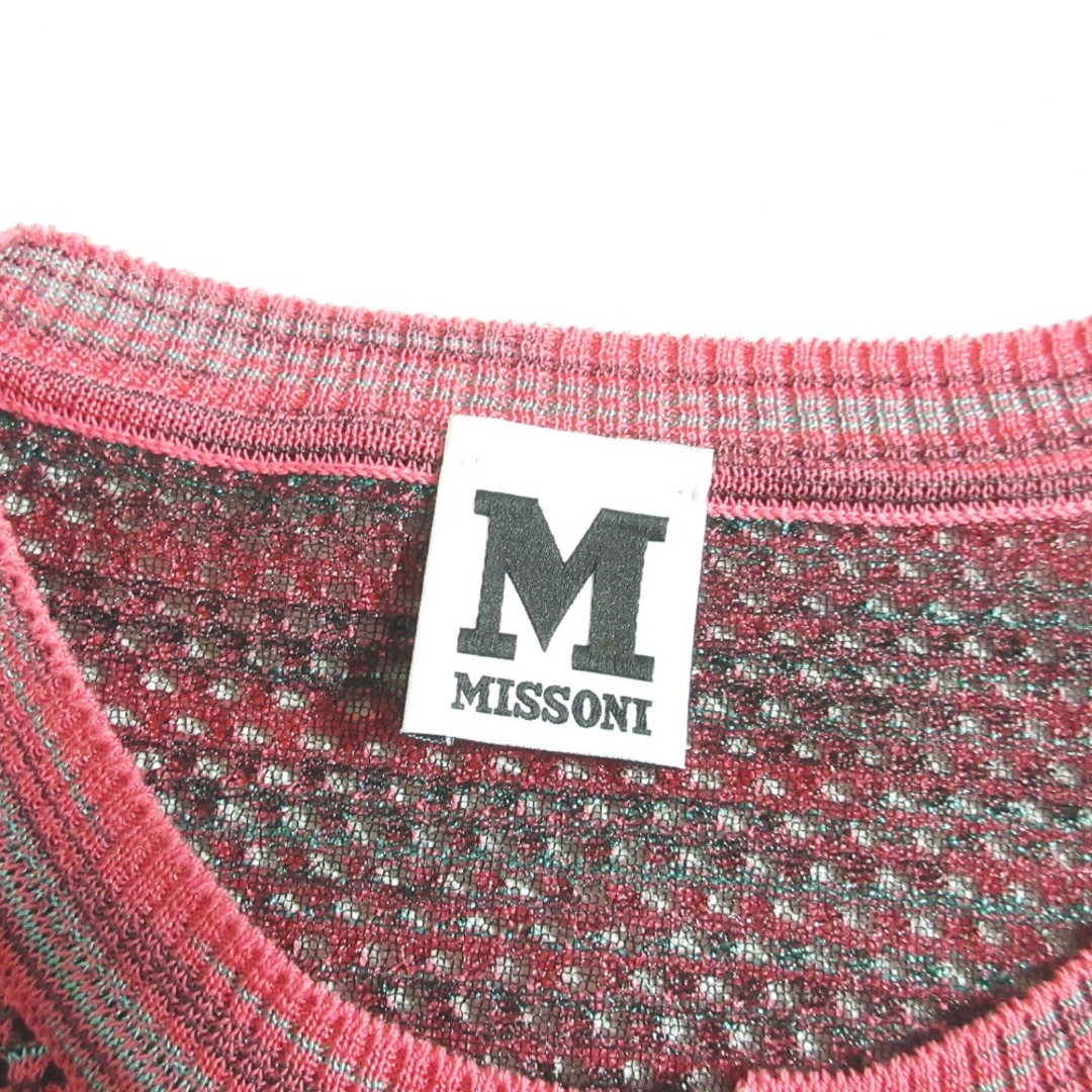 MISSONI(ミッソーニ)の美品 M MISSONI エムミッソーニ クルーネック メッシュニット カーディガン 40 ピンク レディース 古着 中古 USED レディースのトップス(カーディガン)の商品写真