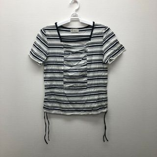 アリスバーリー(Aylesbury)の【Ayles bury】アリスバーリー　L　ホワイト　白　ブラック　ボーダー　トップス　半袖　ニット　Tシャツ　レディース　綿100％(ニット/セーター)