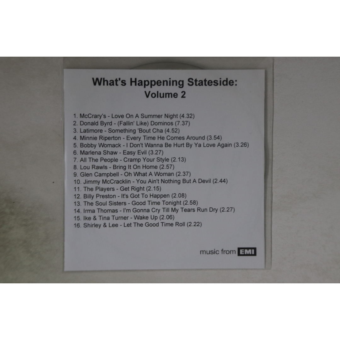 国不明CD Various Whats Happening Stateside Volume2 NONEPROMO EMI プロモ /00110 エンタメ/ホビーのCD(R&B/ソウル)の商品写真