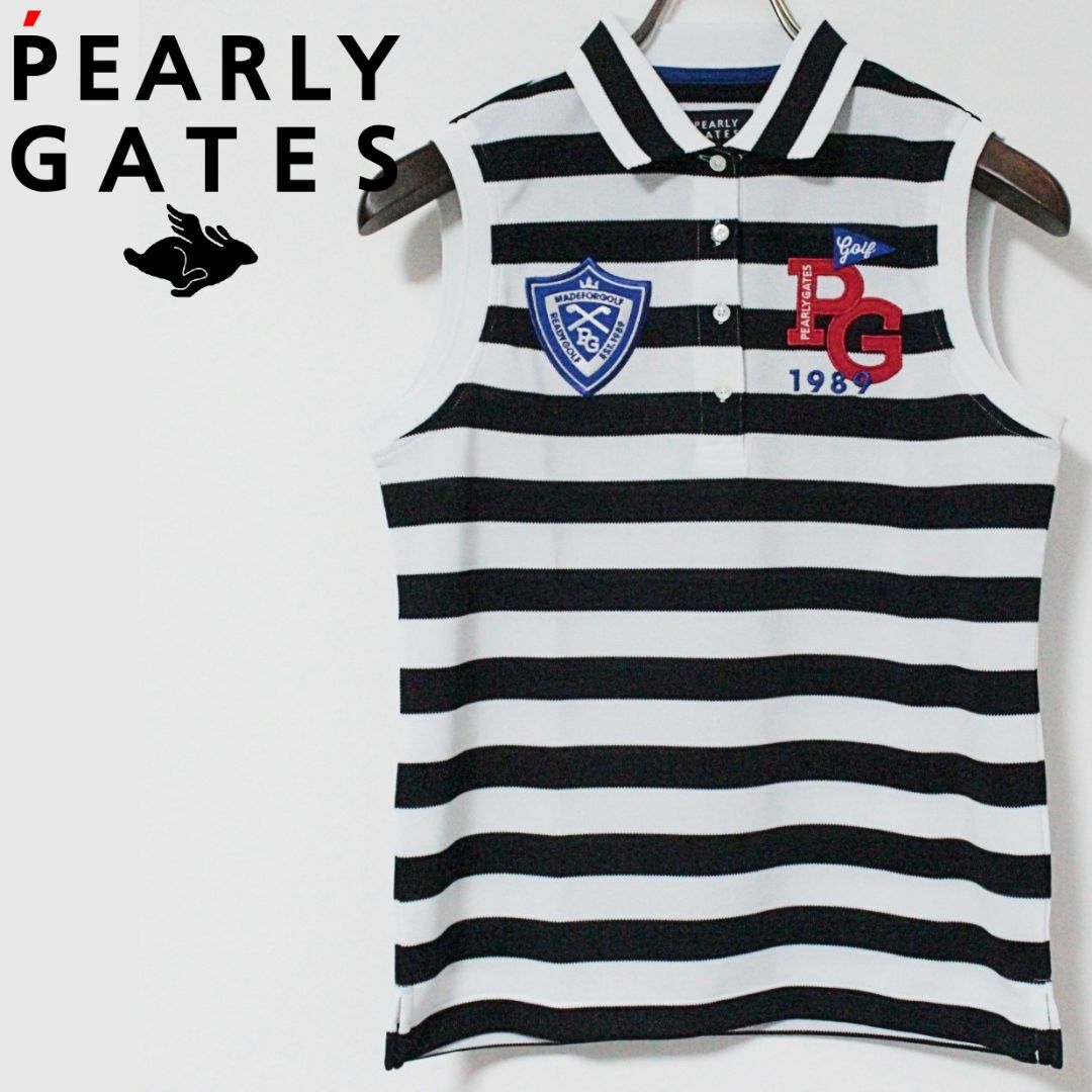 PEARLY GATES - 新品 パーリーゲイツ 刺繍ワッペン 鹿の子 ノースリーブ ボーダーポロシャツ M