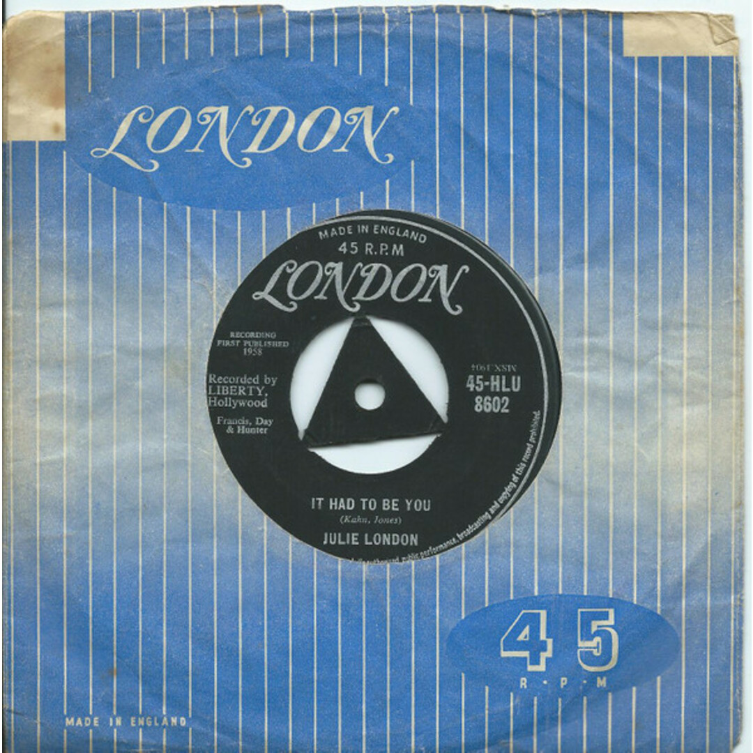 英7" Julie London It Had To Be You / Saddle The Wind 45HLU8602 London Records /00080 エンタメ/ホビーのエンタメ その他(その他)の商品写真