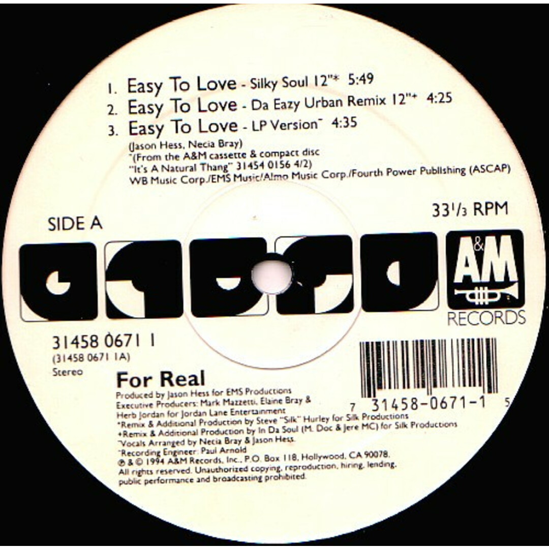 米12" For Real Easy To Love 3145806711 A&M Records /00250 エンタメ/ホビーのエンタメ その他(その他)の商品写真