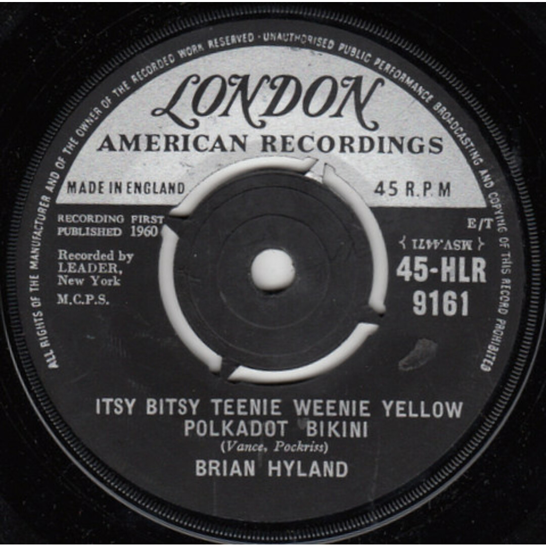英7" Brian Hyland Itsy Bitsy Teenie Weenie Yellow Polkadot Bikini / Dont Dilly Dally, Sally 45HLR9161 London Records /00080 エンタメ/ホビーのエンタメ その他(その他)の商品写真