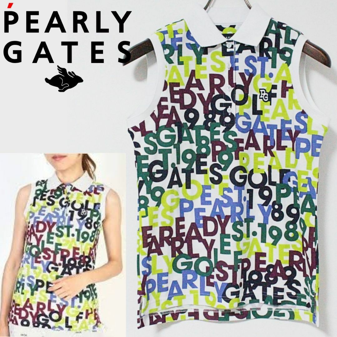 PEARLY GATES - 新品 パーリーゲイツ ランダムロゴ 鹿の子 ノースリーブ ポロシャツ Mサイズ