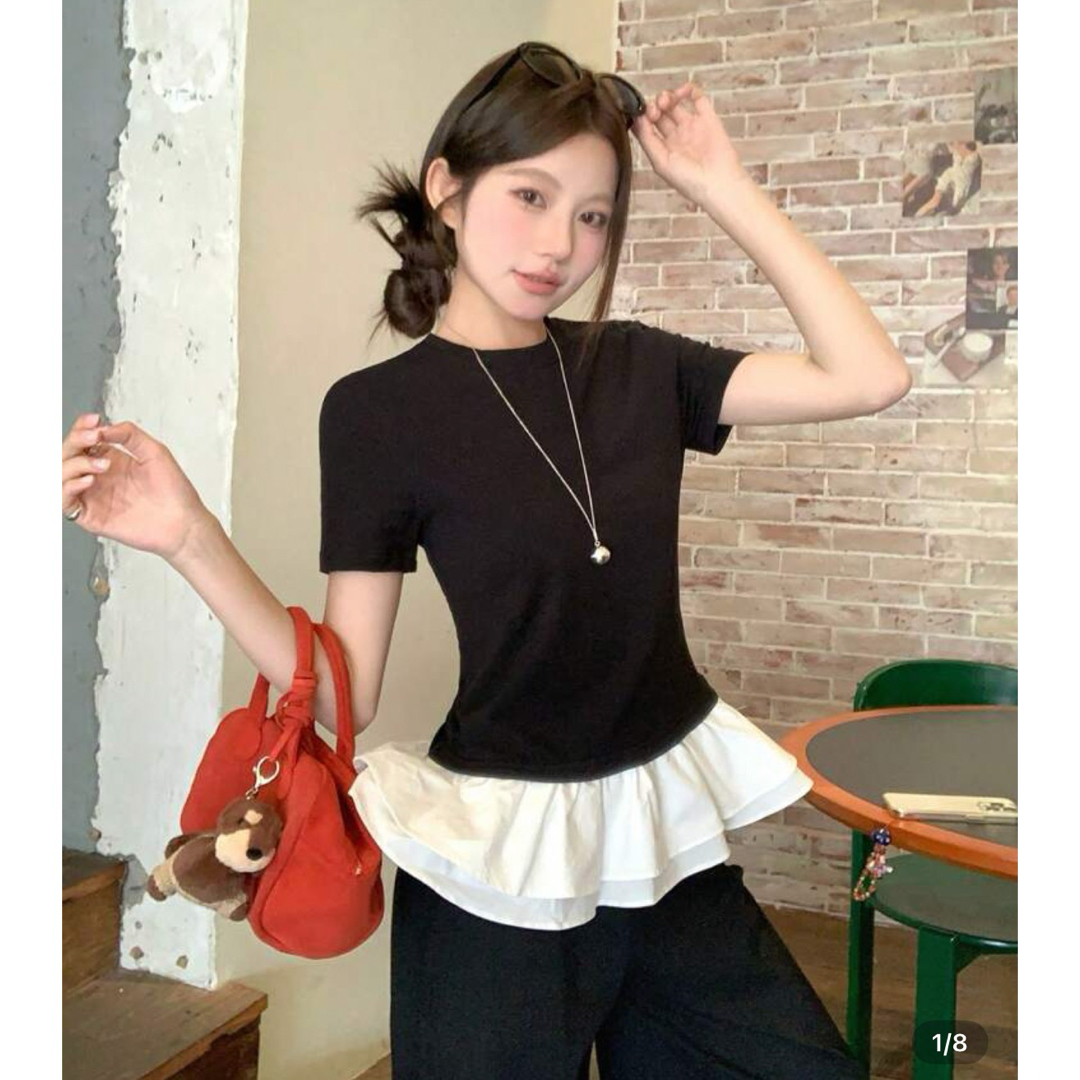 GRL(グレイル)の韓国 フリルTシャツ レディースのトップス(Tシャツ(半袖/袖なし))の商品写真