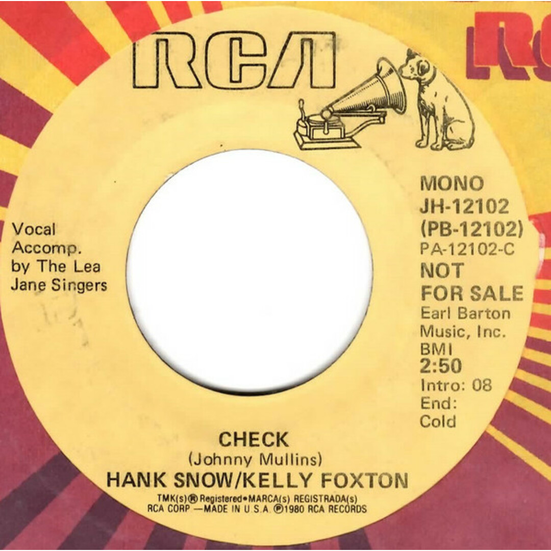 米7" Hank Snow / Kelly Foxton Check JH12102 RCA /00080 エンタメ/ホビーのエンタメ その他(その他)の商品写真