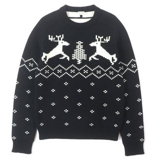 サンローラン(SAINT LAURENT)の極美品▼SAINT LAURENT PARIS サンローランパリ 2021年製 694838 ウール100% トナカイ柄 ノルディック ニットセーター ブラック M イタリア製 正規品 メンズ(ニット/セーター)