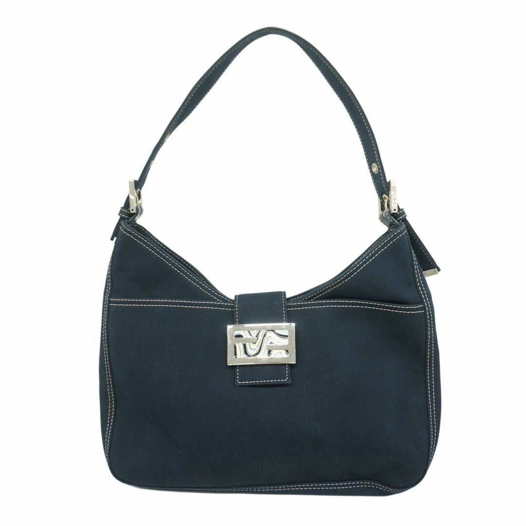 FENDI - ★SALE【5de6227】フェンディ ショルダーバッグ マーブル キャンバス ネイビー シルバー金具【中古】レディース