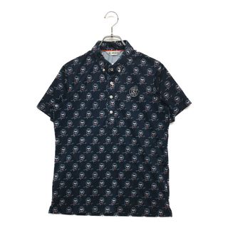 coco 中古 アンパスィ and per se メンズ 半袖ポロシャツ M 紺 ネイビー ボタンダウン メッシュ 総柄