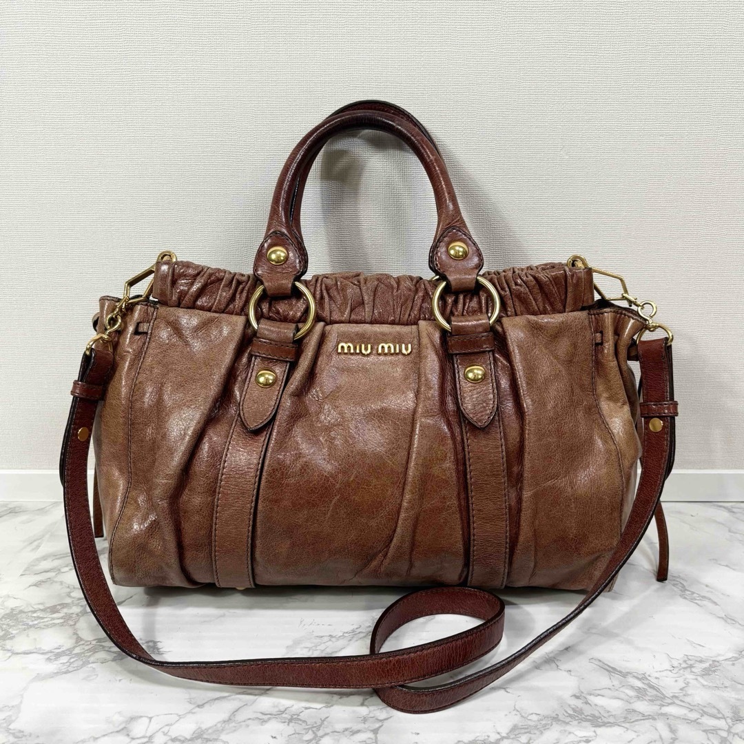 ハンドバッグ MIU MIU - miu miu vitello lux 2way bag brown